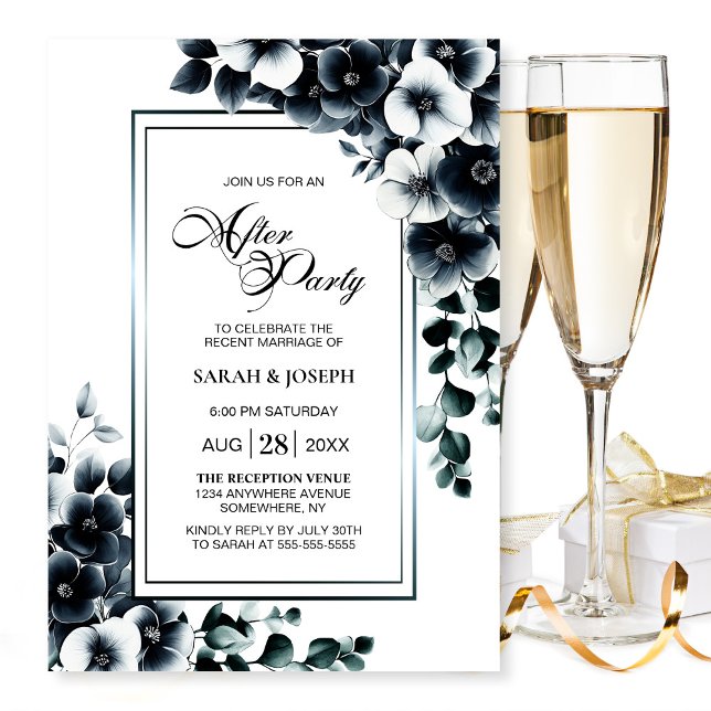Modern Black and White Floral Wedding After Party Invitation (Creator Uploaded)