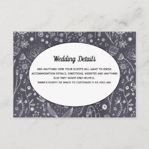 Modern Black and White Floral Wedding Details Enclosure Card