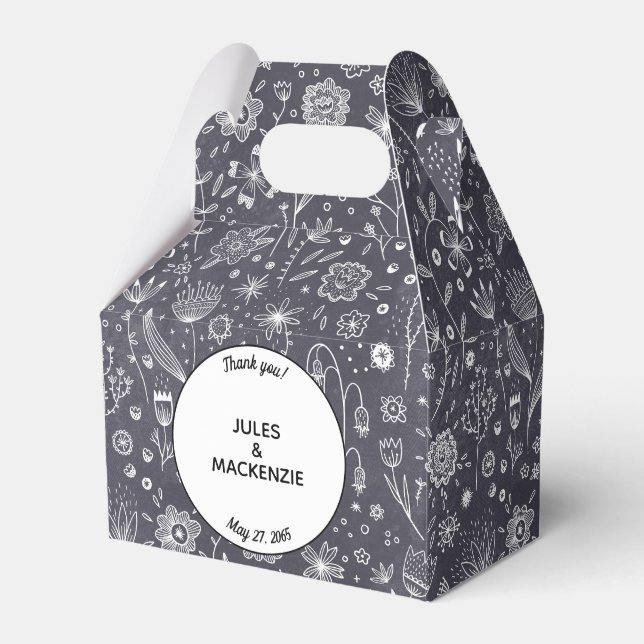 Modern Black and White Floral Wedding Favour Box (Front Side)