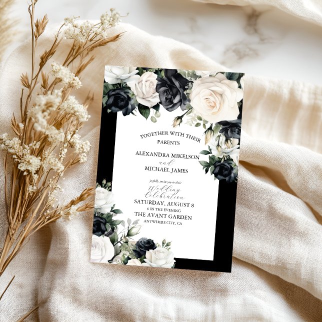 Modern Black and White Floral Wedding Invitation (Creator Uploaded)