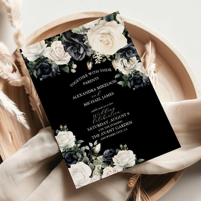 Modern Black and White Floral Wedding Invitation (Creator Uploaded)
