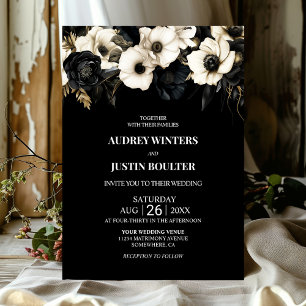 Modern Black and White Floral Wedding Invitation