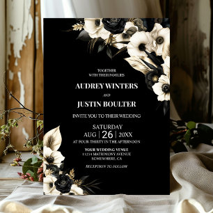 Modern Black and White Floral Wedding Invitation