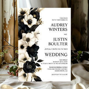 Modern Black and White Floral Wedding Invitation