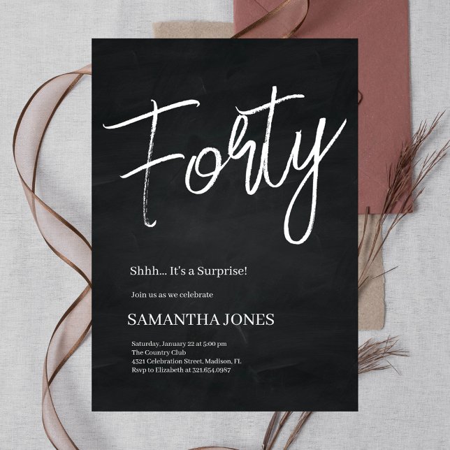 Modern Black and White Forty 40th Birthday Party Invitation (Creator Uploaded)