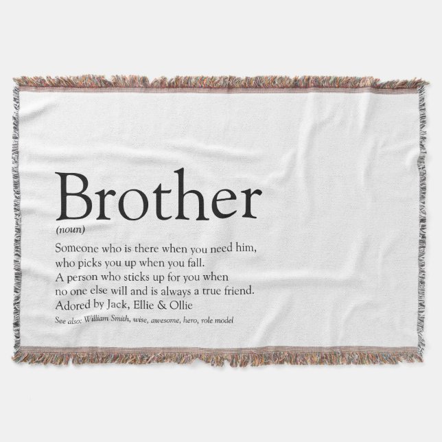 Modern Black and White Fun Cool Brother Throw Blanket (Front)