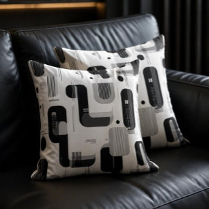 Modern Black and White Geometric Abstract Cushion