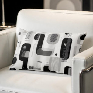Modern Black and White Geometric Abstract Lumbar Cushion