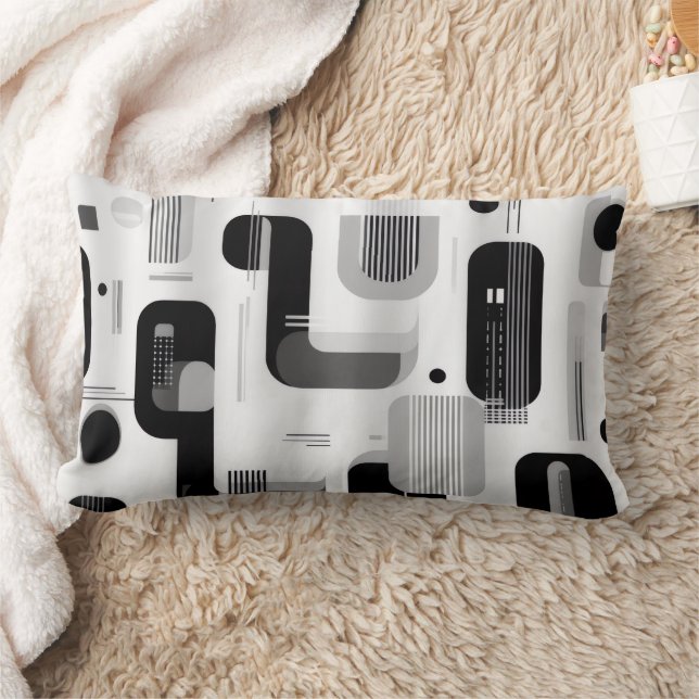 Modern Black and White Geometric Abstract Lumbar Cushion (Blanket)
