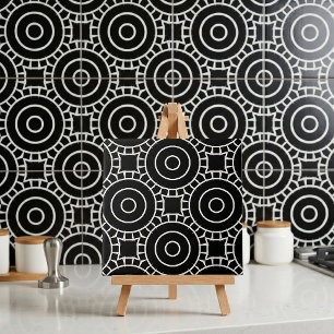 Modern Black and White Geometric Circle Pattern Tile