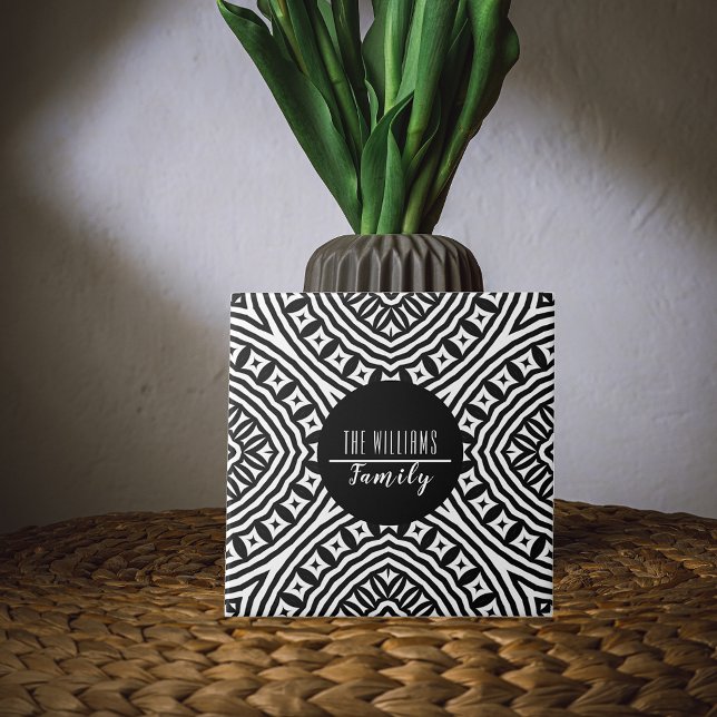 Modern Black And White Geometric Family Name Tile (Creator Uploaded)