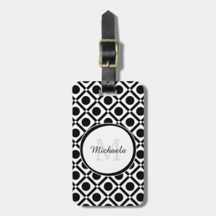 Modern Black and White Geometric Monogram and Name Luggage Tag