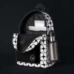 Modern Black and White Geometric Monogram  Printed Backpack<br><div class="desc">This modern backpack features a black and wite geometric pattern with a custom monogram in a round frame. All colours are customisable!</div>