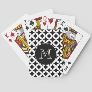 Modern Black and White Geometric Pattern Monogram Playing Cards