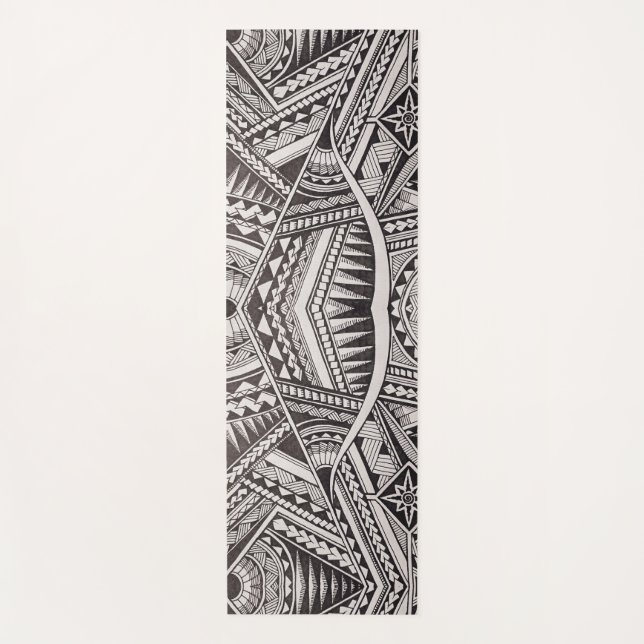 Modern Black and White Geometric Tribal Pattern Yoga Mat (Front)