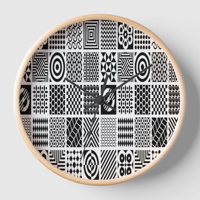 Modern Black and White Geometric Wall Clock (Front)