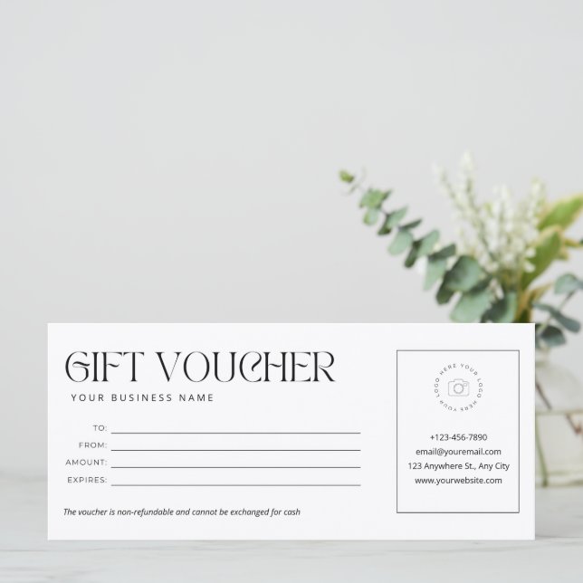 Modern Black and White Gift Certificate (Standing Front)
