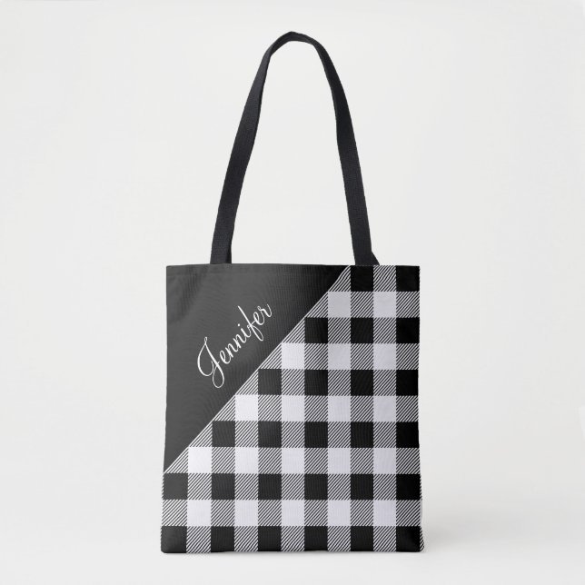 Modern Black And White Gingham Tote Bag (Front)