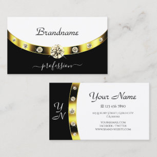 Modern Black and White Gold Border Monogram Business Card