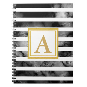 Modern Black and White Gold Glitter Monogram Trend Notebook