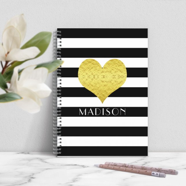 Modern Black And White Gold Heart Notebook (Modern Black And White Gold Heart Notebook)