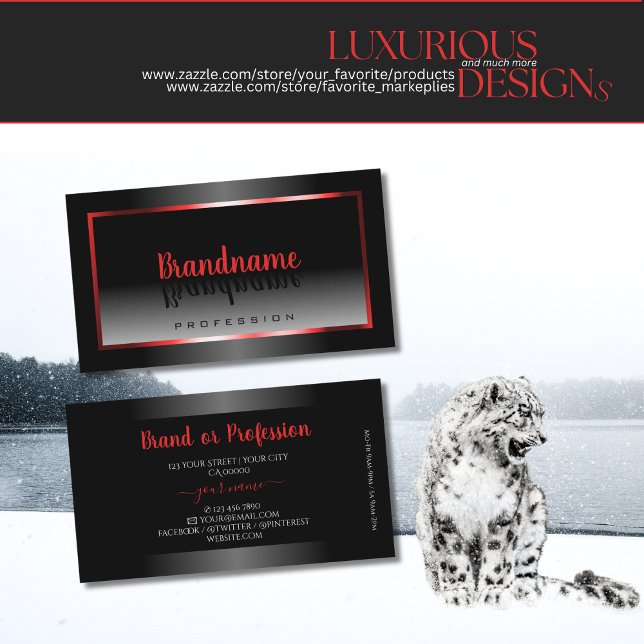 Modern Black and White Gradient Red Frame Elegant  Business Card (Creator Uploaded)