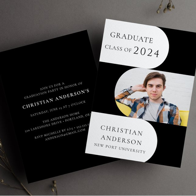 Modern black and white graduate party  invitation (Creator Uploaded)