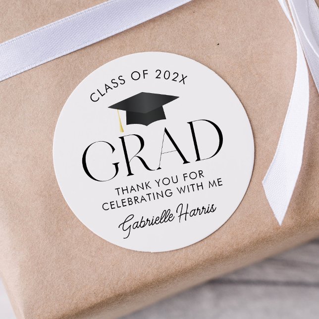 Modern Black and White Graduation Cap Classic Round Sticker (Modern Black and White Graduation Cap Classic Round Sticker)