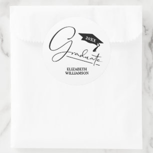 Modern Black and White Graduation Party Classic Round Sticker