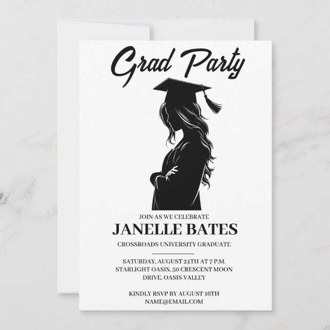 modern black and white graduation party invitation (Front)