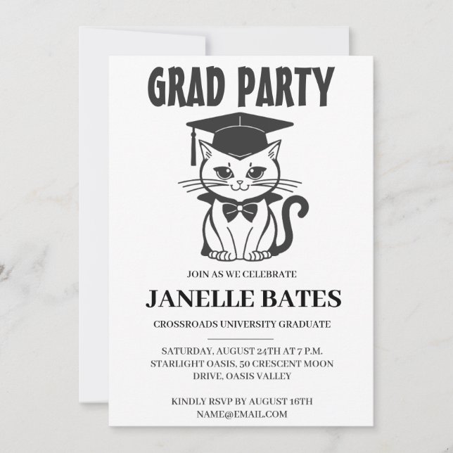 modern black and white graduation party invitation (Front)
