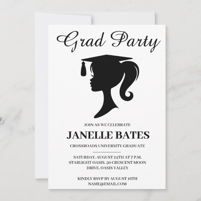 modern black and white graduation party invitation (Front)