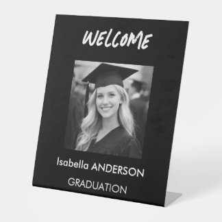 Modern Black and White Graduation Party Pedestal Sign