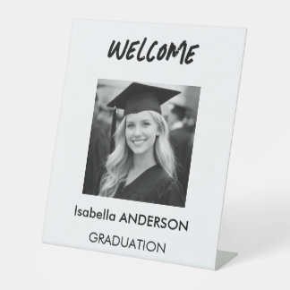 Modern Black and White Graduation Party Pedestal Sign