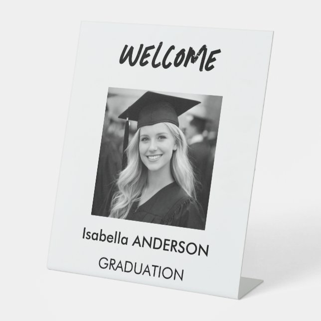 Modern Black and White Graduation Party Pedestal Sign (Front)