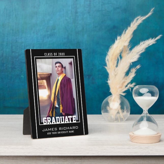 Modern Black And White Graduation Photo Keepsake Plaque (Side)