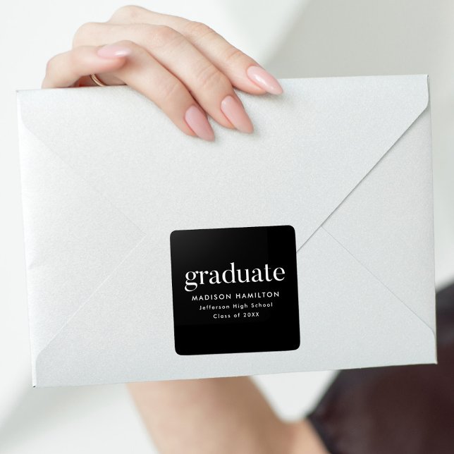 Modern Black and White Graduation Square Sticker (Creator Uploaded)