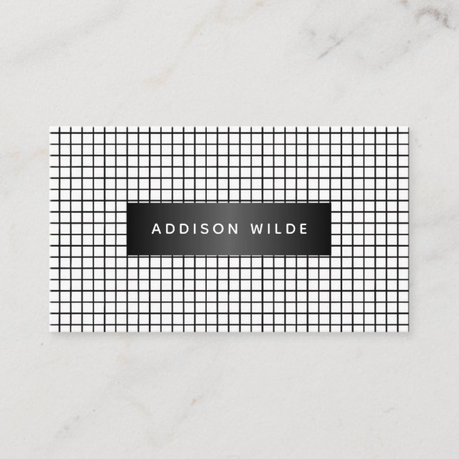 Modern Black And White Grid Pattern Business Card (Front)