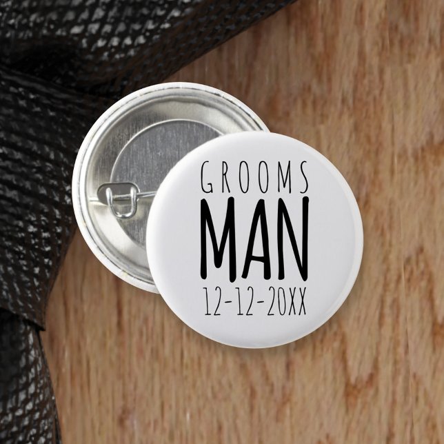 Modern Black and White Groomsman Wedding Button (You can attach this to one of your Groomsmen. Just add your wedding date)