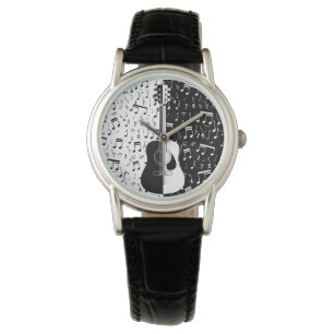 Modern black and white guitar Music notes Ladies Watch