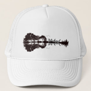 Modern Black and White Guitarist Name Watercolor Trucker Hat