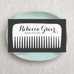 Modern Black and White Hairstylist Comb Hair Salon Business Card