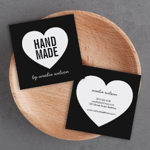 Modern Black and White Handmade Heart Square Business Card
