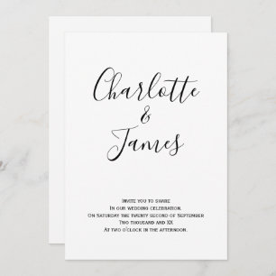Modern Black and White Handwritten Wedding Invitation