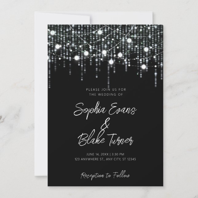 Modern Black and White Hanging Lights Wedding Invitation (Front)