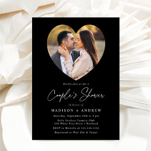 Modern Black and White Heart Photo Couple's Shower Invitation