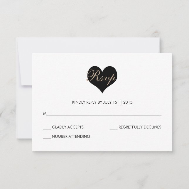 Modern Black and White Heart RSVP Card (Front)