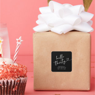 Modern Black and White Hello 30th Birthday Square Sticker