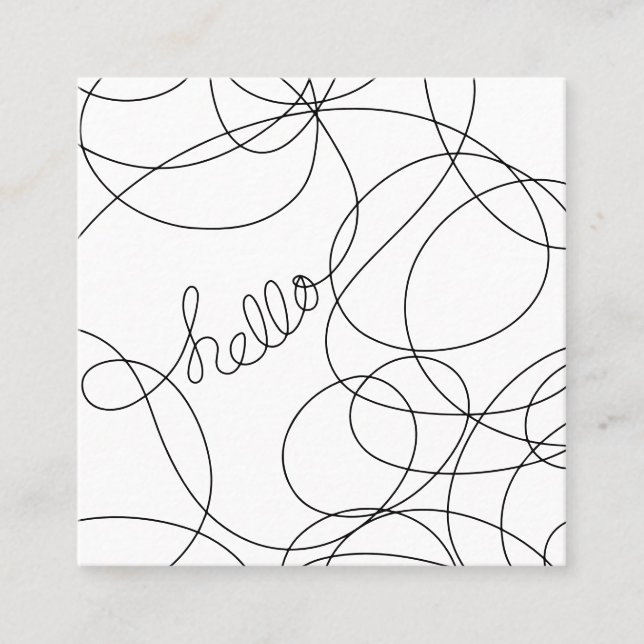 Modern black and white hello script typography square business card (Front)