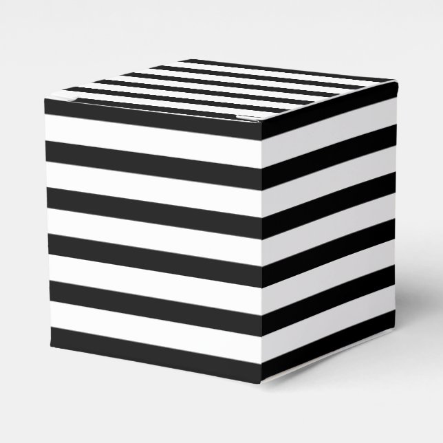 Modern black and white horizontal stripes gift favour box (Front Side)